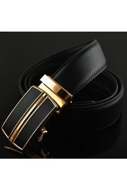 Men Black Business Automatic Buckle Leather Wide Belt,Work/ Casual