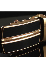 Men Black Business Automatic Buckle Leather Wide Belt,Work/ Casual