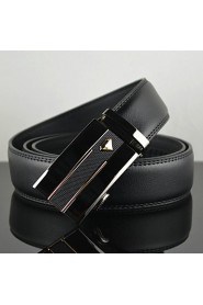 Men Simple Fashion Business Automatic Buckle Leather Wide Belt,Work/ Casual Black