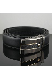 Men Simple Fashion Business Automatic Buckle Leather Wide Belt,Work/ Casual Black