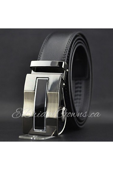 Men Black Business Automatic Buckle Wide Belt,Work/ Casual Leather