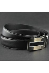 Men Black Business Automatic Buckle Wide Belt,Work/ Casual Leather