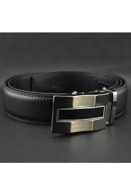 Men Black Business Automatic Buckle Wide Belt,Work/ Casual Leather