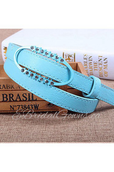 Women Leather Diamond-Studded Skinny Belt,Cute/ Party/ Casual Alloy