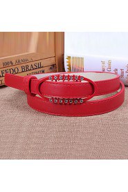 Women Leather Diamond-Studded Skinny Belt,Cute/ Party/ Casual Alloy