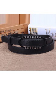 Women Leather Diamond-Studded Skinny Belt,Cute/ Party/ Casual Alloy