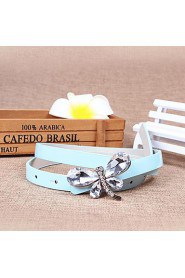 Women Leather Dragonfly Skinny Belt,Vintage/ Cute/ Party/ Casual Alloy