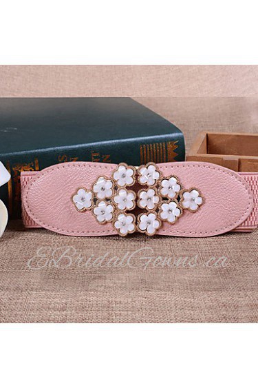 Women Leather Flowers Wide Belt,Cute/ Party/ Casual Alloy