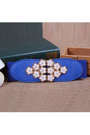 Women Leather Flowers Wide Belt,Cute/ Party/ Casual Alloy