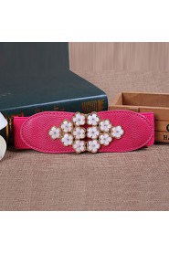 Women Leather Flowers Wide Belt,Cute/ Party/ Casual Alloy