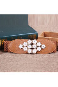 Women Leather Flowers Wide Belt,Cute/ Party/ Casual Alloy