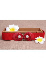 Women Leather Flowers Wide Belt,Vintage/ Cute/ Party/ Casual Alloy