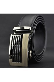 Men Black Fashion Business Automatic Buckle Leather Wide Belt,Work/ Casual