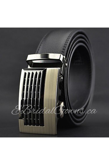 Men Black Fashion Business Automatic Buckle Leather Wide Belt,Work/ Casual