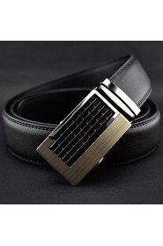 Men Black Fashion Business Automatic Buckle Leather Wide Belt,Work/ Casual