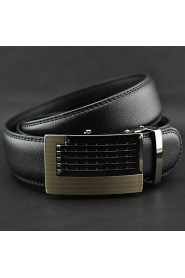 Men Black Fashion Business Automatic Buckle Leather Wide Belt,Work/ Casual