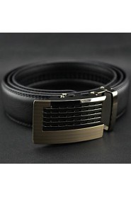 Men Black Fashion Business Automatic Buckle Leather Wide Belt,Work/ Casual