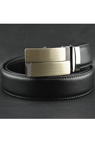 Men Black Automatic Buckle Genuine Leather Wide Belt Business Waist Strap,Work/ Casual