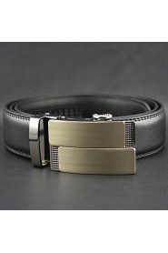 Men Black Automatic Buckle Genuine Leather Wide Belt Business Waist Strap,Work/ Casual