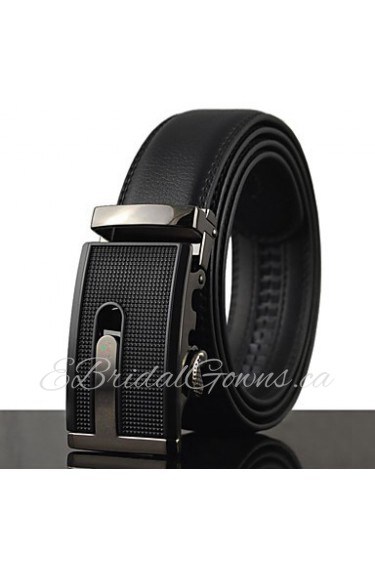 Men Black Business Automatic Buckle Genuine Leather Wide Belt Waist Strap,Work/ Casual