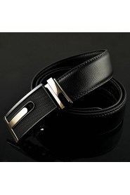 Men Black Business Automatic Buckle Genuine Leather Wide Belt Waist Strap,Work/ Casual