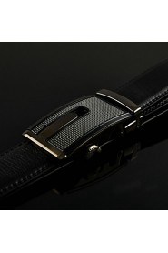 Men Black Business Automatic Buckle Genuine Leather Wide Belt Waist Strap,Work/ Casual