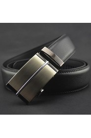 Men Black Automatic Buckle Genuine Leather Wide Belt,Work/ Casual