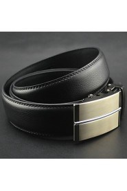 Men Black Automatic Buckle Genuine Leather Wide Belt,Work/ Casual