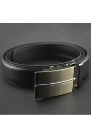 Men Black Automatic Buckle Genuine Leather Wide Belt,Work/ Casual