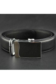 Men Business Automatic Buckle Leather Wide Belt,Work/ Casual Black