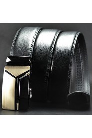 Men Business Automatic Buckle Leather Wide Belt,Work/ Casual