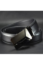 Men Business Automatic Buckle Leather Wide Belt,Work/ Casual