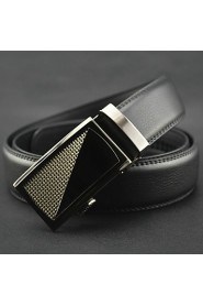 Men Business Automatic Buckle Leather Wide Belt,Work/ Casual