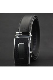 Men Fashion Business Automatic Buckle Black Leather Wide Belt,Work/ Casual