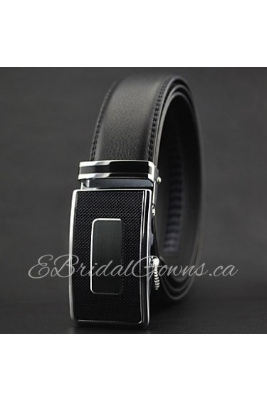 Men Fashion Business Automatic Buckle Black Leather Wide Belt,Work/ Casual