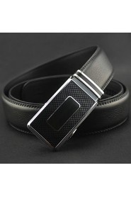 Men Fashion Business Automatic Buckle Black Leather Wide Belt,Work/ Casual