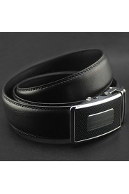 Men Fashion Business Automatic Buckle Black Leather Wide Belt,Work/ Casual