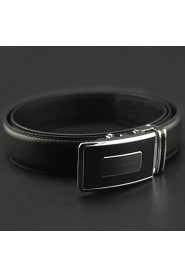 Men Fashion Business Automatic Buckle Black Leather Wide Belt,Work/ Casual