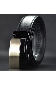 Men Simple Business Automatic Buckle Leather Wide Belt,Work/ Casual Black