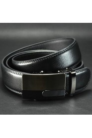 Men Simple Business Automatic Buckle Leather Wide Belt,Work/ Casual Black