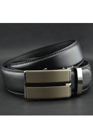 Men Simple Business Automatic Buckle Leather Wide Belt,Work/ Casual Black