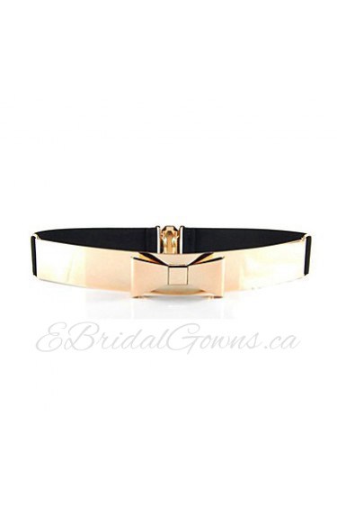 Women Mirror Waist Belt Metallic Bling Gold Plate Bow Elastic Wide Obi Belt Waistband