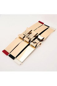 Women Mirror Waist Belt Metallic Bling Gold Plate Bow Elastic Wide Obi Belt Waistband