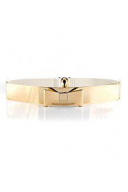 Women Mirror Waist Belt Metallic Bling Gold Plate Bow Elastic Wide Obi Belt Waistband