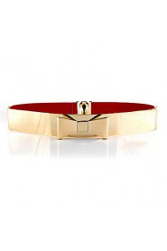 Women Mirror Waist Belt Metallic Bling Gold Plate Bow Elastic Wide Obi Belt Waistband