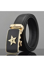 Men Star Icon Business Automatic Buckle Leather Wide Belt,Work/ Casual