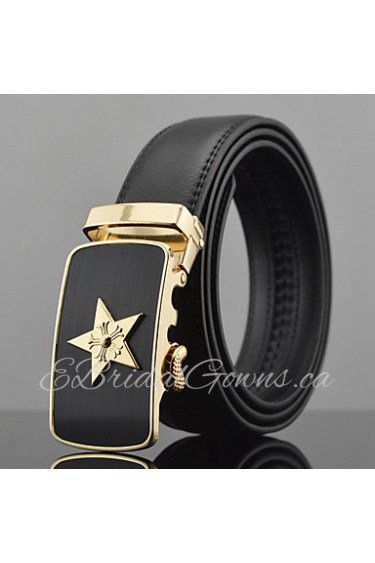 Men Star Icon Business Automatic Buckle Leather Wide Belt,Work/ Casual