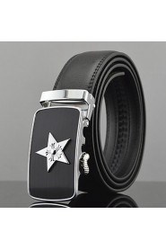 Men Star Icon Business Automatic Buckle Leather Wide Belt,Work/ Casual