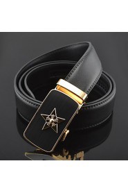 Men Star Icon Business Automatic Buckle Leather Wide Belt,Work/ Casual