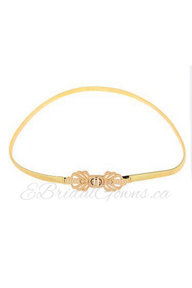 Women Belt Leaves Clasp Front Stretch Skinny Elastic Belt Waist Strap Gold